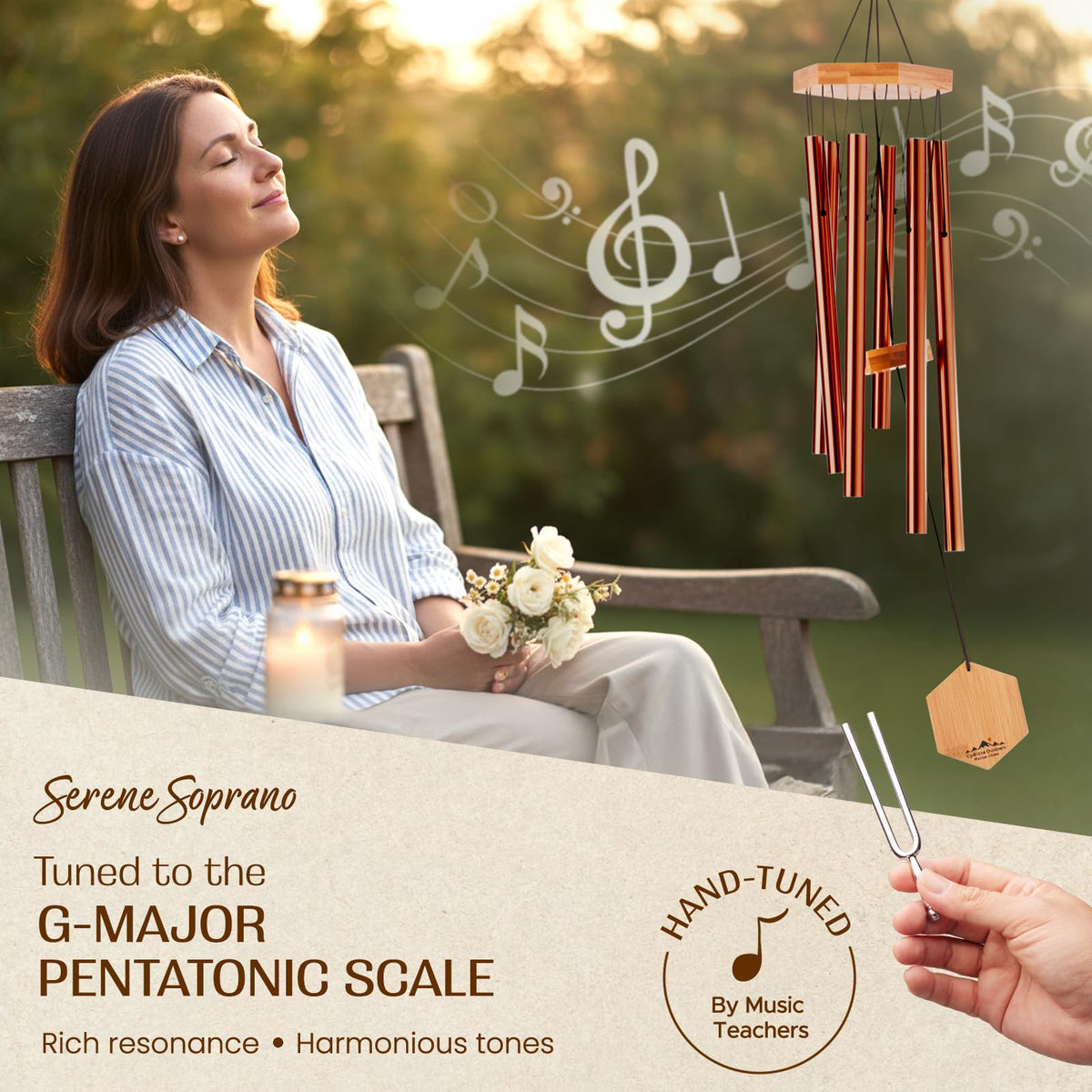 UpBlend Outdoors 29-inch copper red chime, ideal porch or balcony decor with soothing tones.