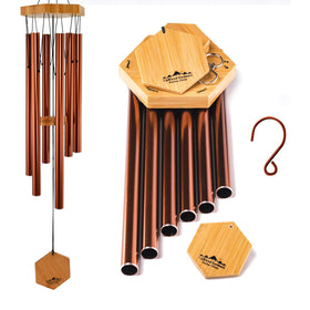 UpBlend Outdoors red deep tone wind chime in copper hue, rich outdoor ambiance.
