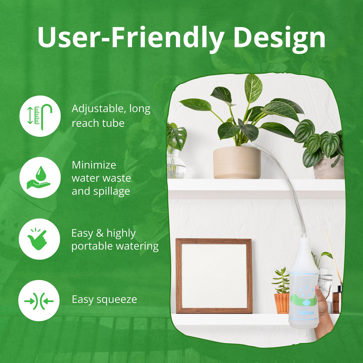 UpBloom easy squeeze bottle with graduated measurements for monitoring water