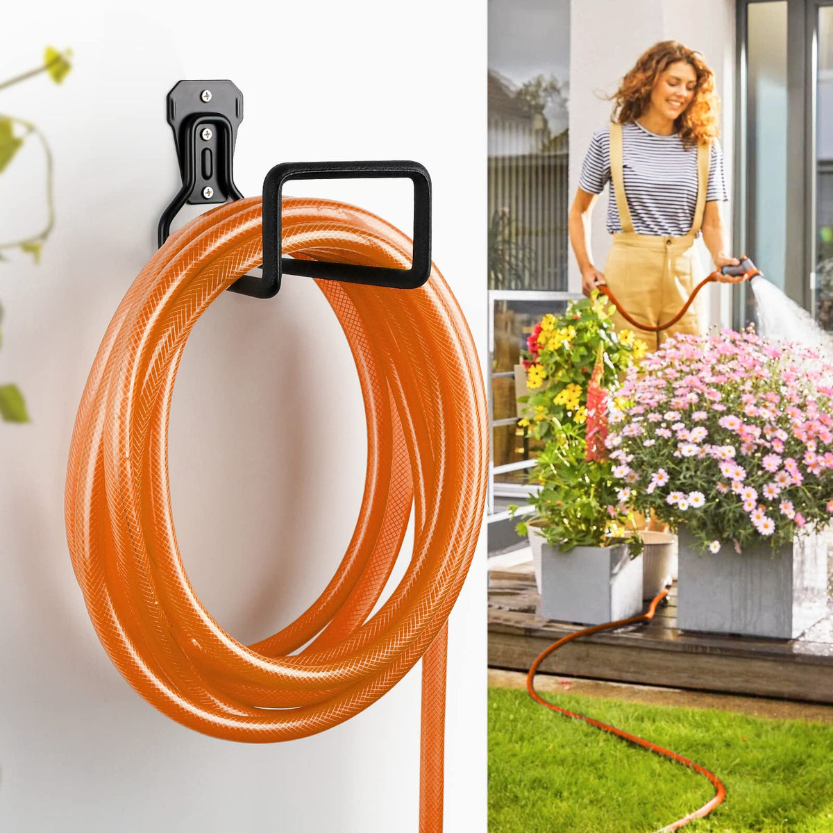 UPCERA metal outdoor hose organizer keeps yard cords and hoses tidy