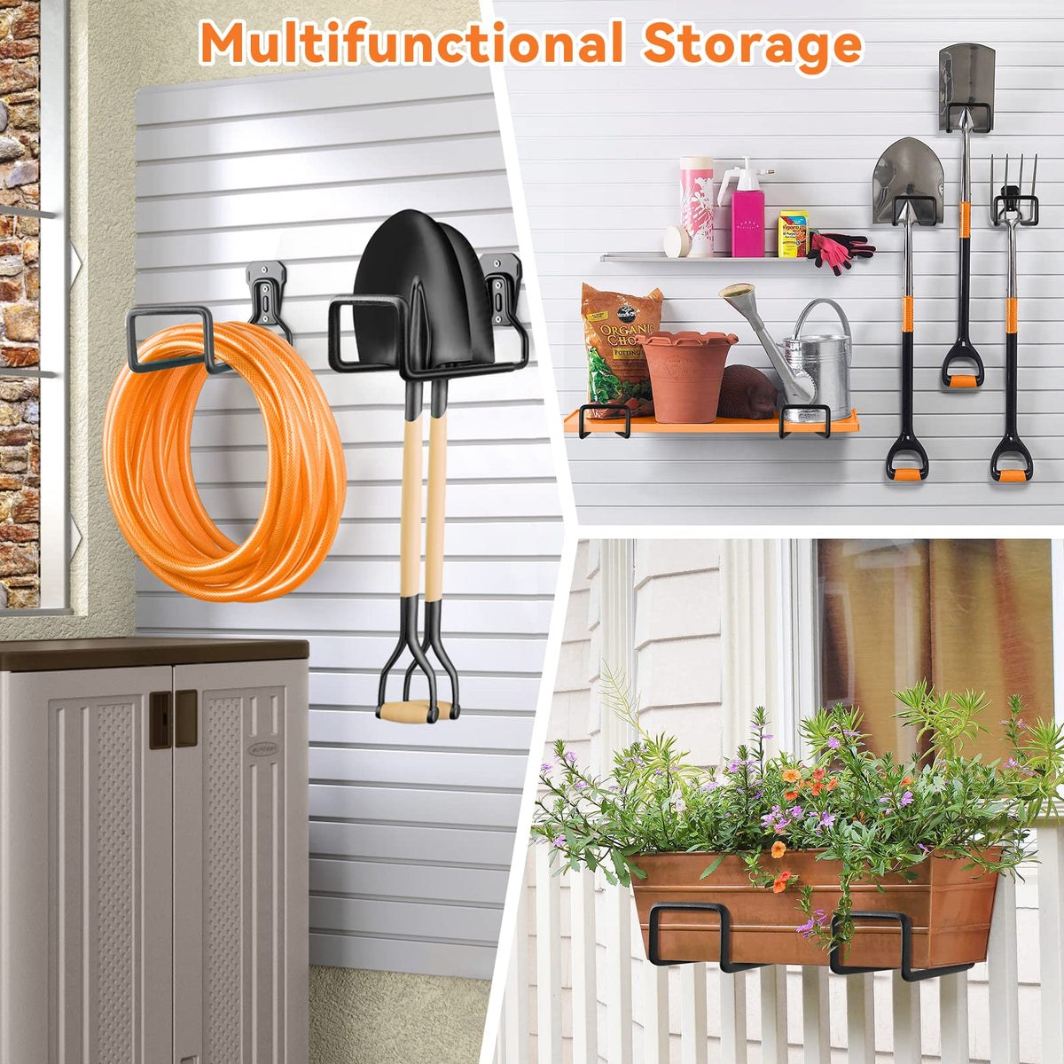 UPCERA wall-mounted hose rack saves space in garages and storage areas