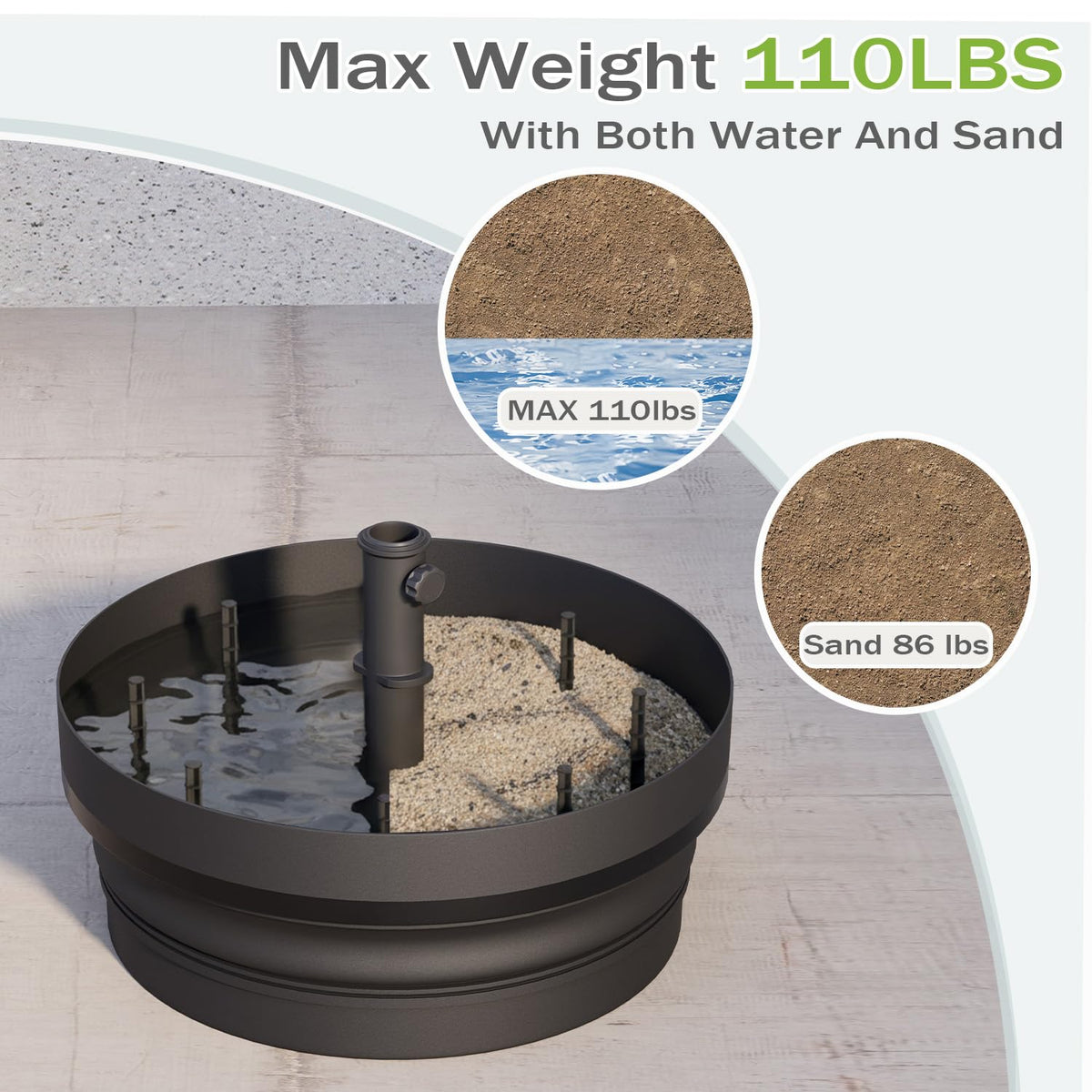 UPHYB umbrella base wide flip-top opening for easy filling.