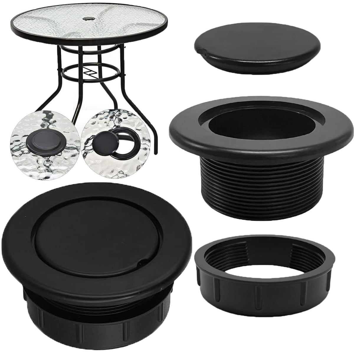 UpinFun patio table umbrella hole ring front view shows a secure, surface-protecting seal.