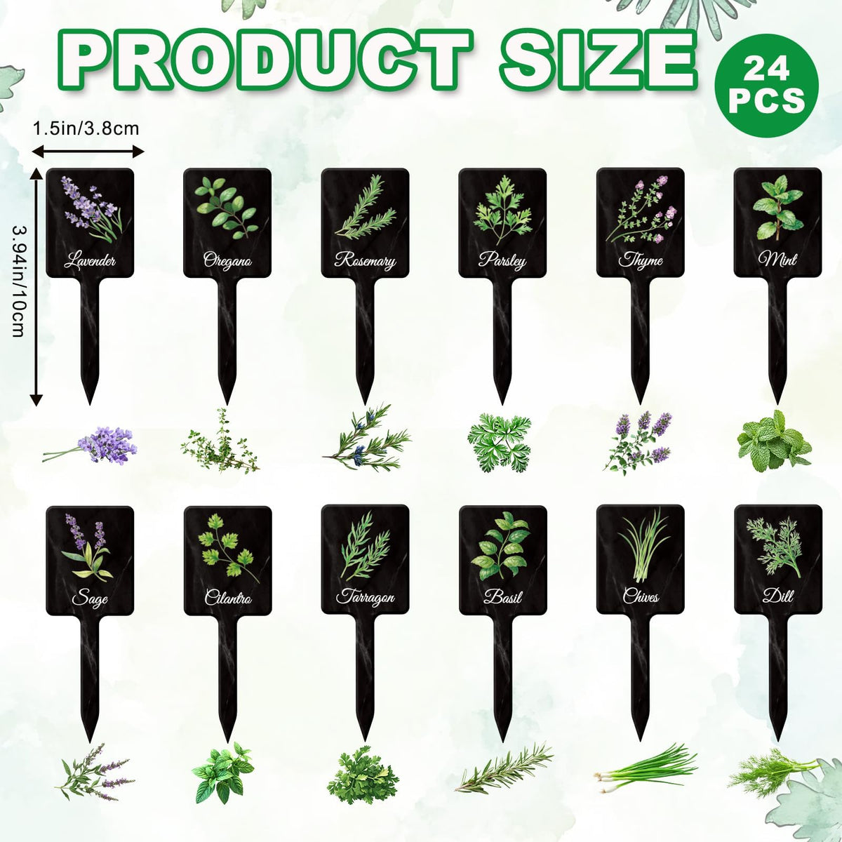 UPINS herb labels with wood-texture design for easy plant identification in beds and pots.