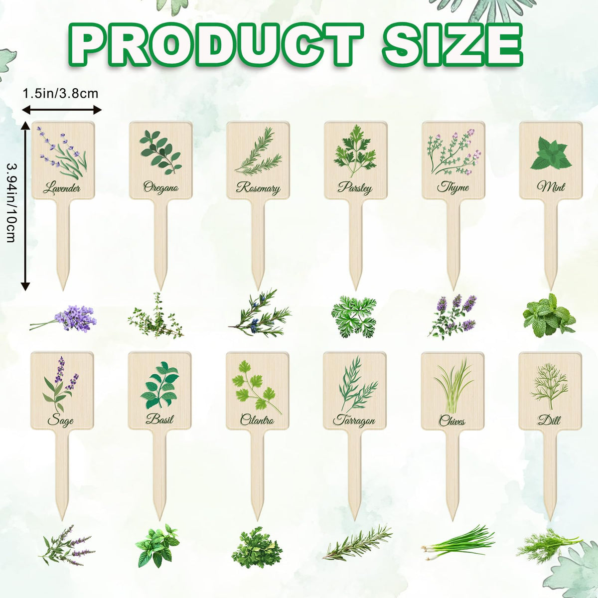 UPINS herb name markers with printed basil and oregano for clear plant identification.