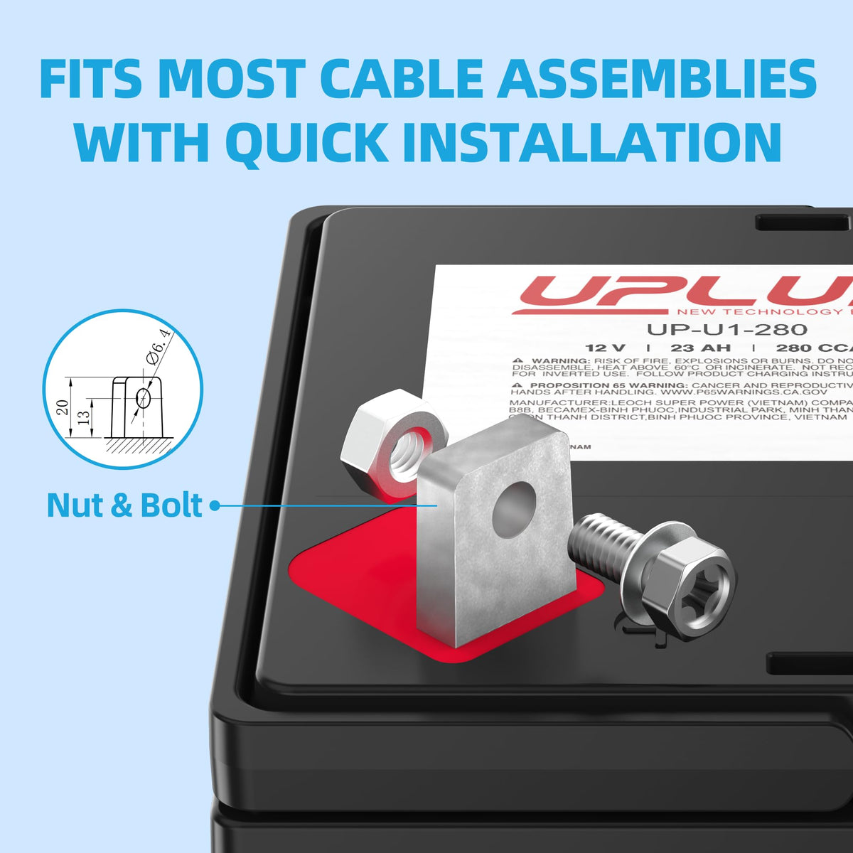 UPLUS U1 left terminal shows positive connection for safe setup.