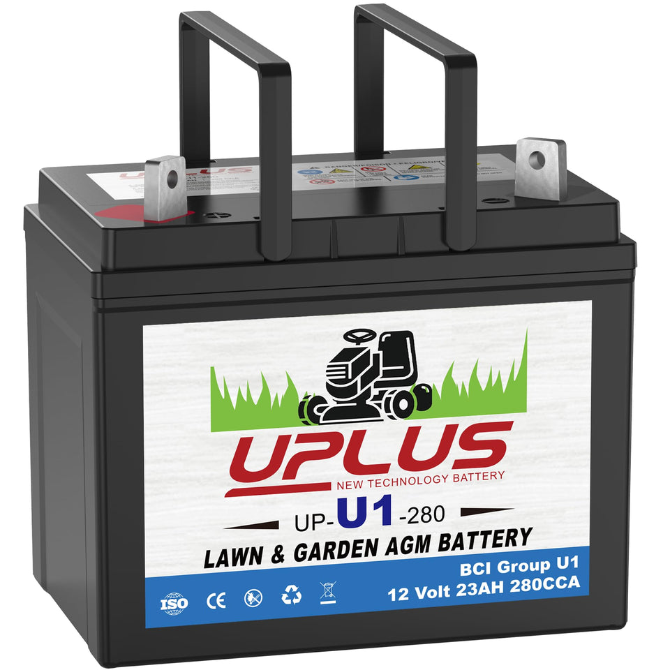 UPLUS U1 riding lawn mower battery installed in a tractor setup for reliable starting.