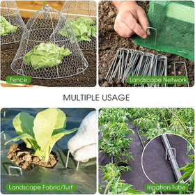 UPMCT stake secures irrigation tubing and drip lines effectively.