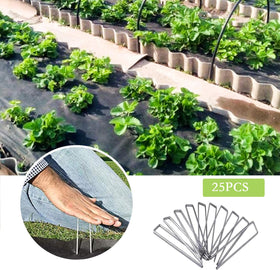 UPMCT galvanized stakes hold landscape fabric and cables for outdoor projects.