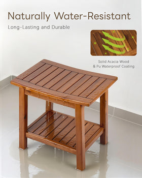 Upolana curved-seat design shower bench for comfortable seating.