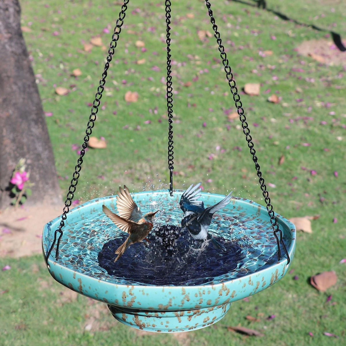 UPSJYJ ceramic bird bath shows 9-angle design for a dynamic garden focal point.