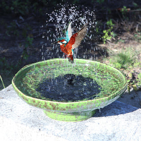 UPSJYJ Solar Fountain Ceramic Bird Bath in full sun boosts garden birds