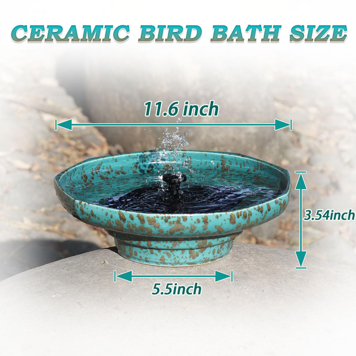 UPSJYJ solar fountain ceramic bird bath top view highlights elegant bowl shape.