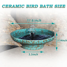 UPSJYJ solar fountain ceramic bird bath top view highlights elegant bowl shape.