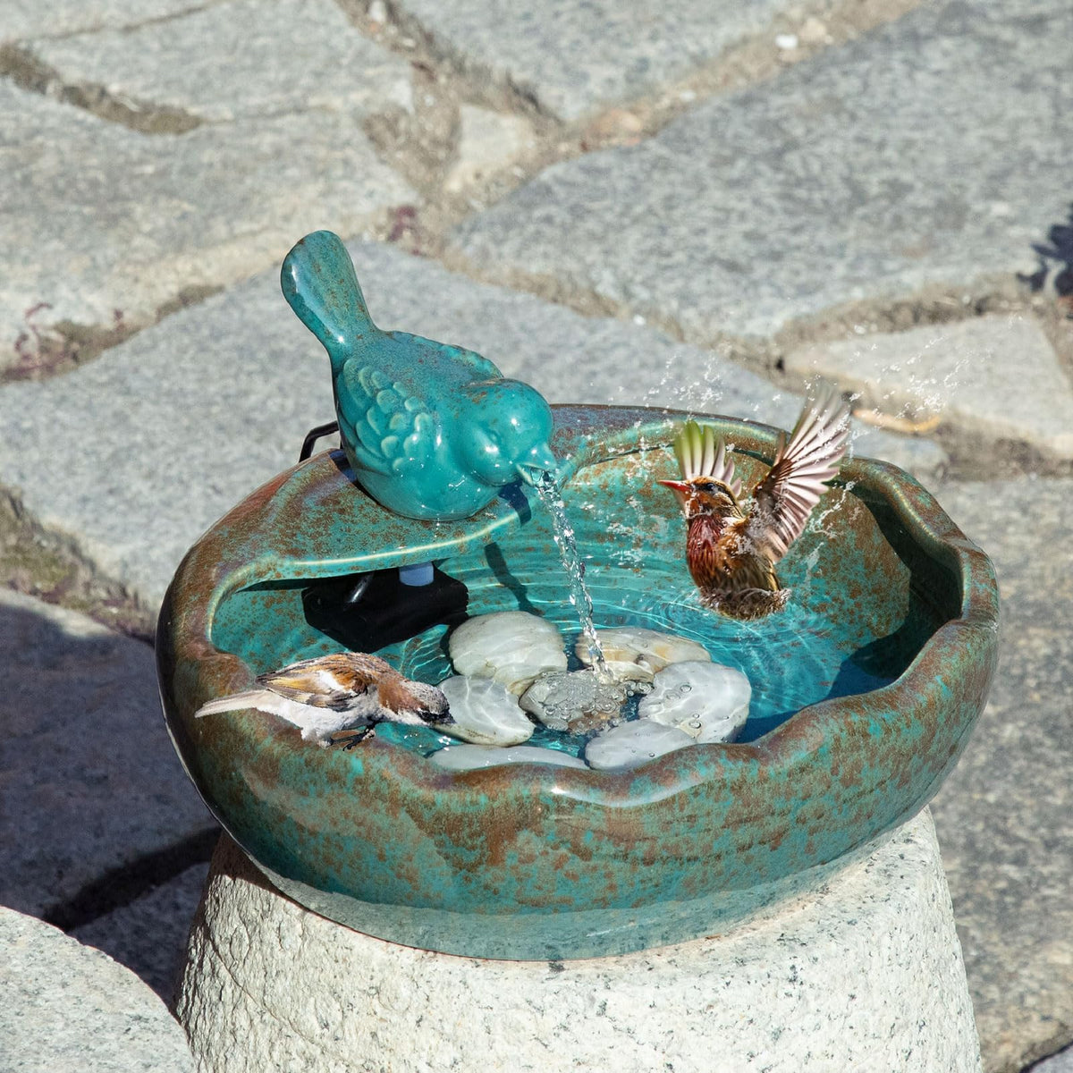 UPSJYJ solar fountain pump detail showing efficient operation for long sunlight days