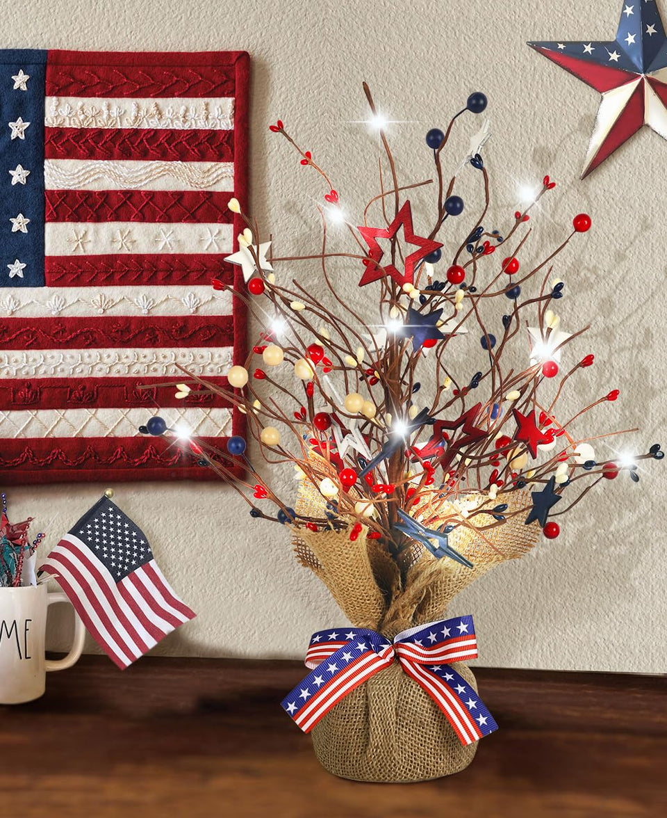 UQJE 4th July lighted tree with red white blue lights for festive home decor