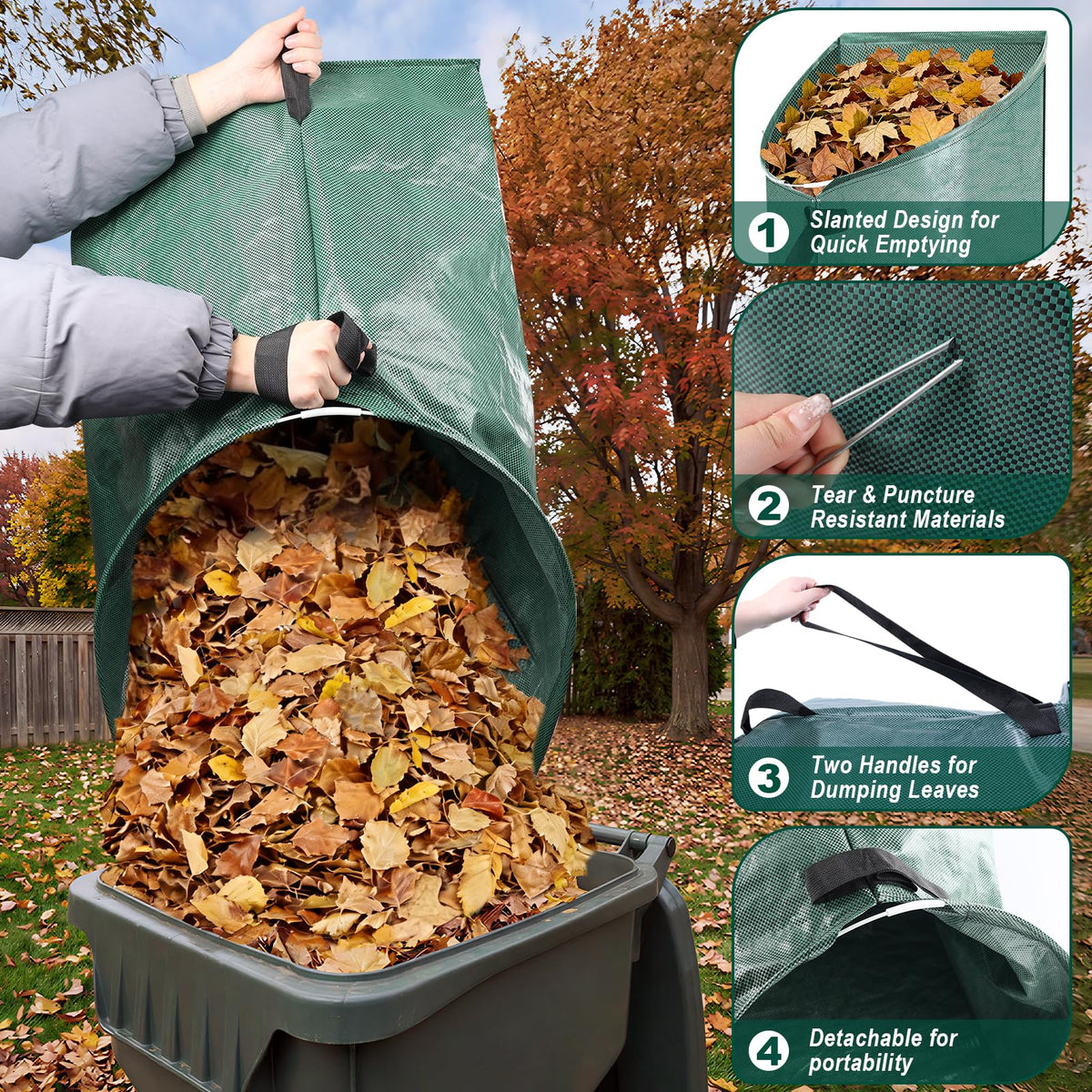 UQM collapsible yard bag stored flat for space-saving storage.