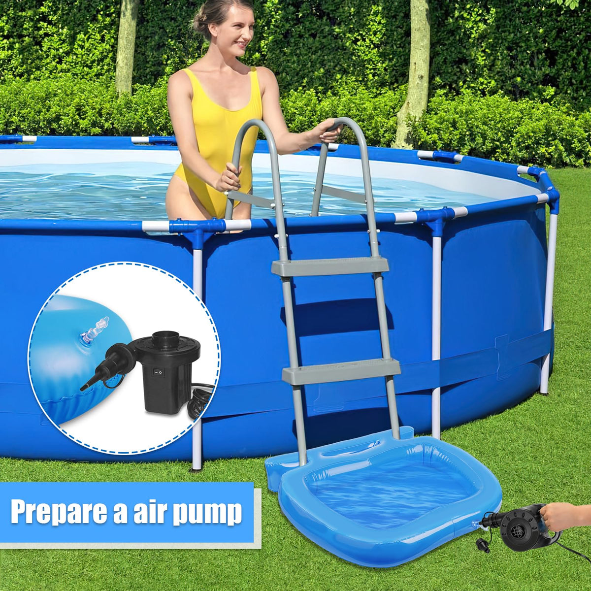 UQM double-side hooks design secures tray beside the ladder