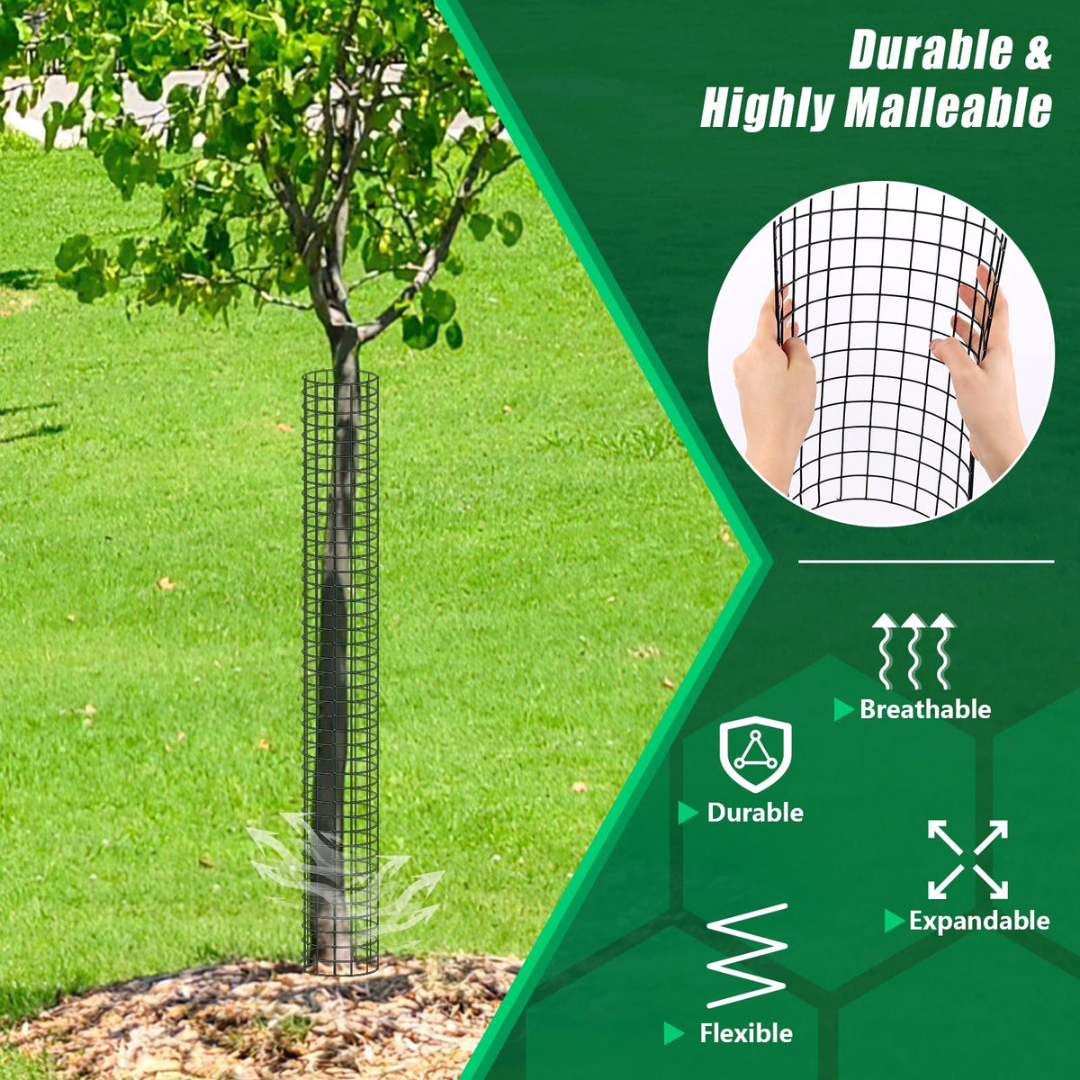 UQM expandable mesh guard wraps around various trunk sizes
