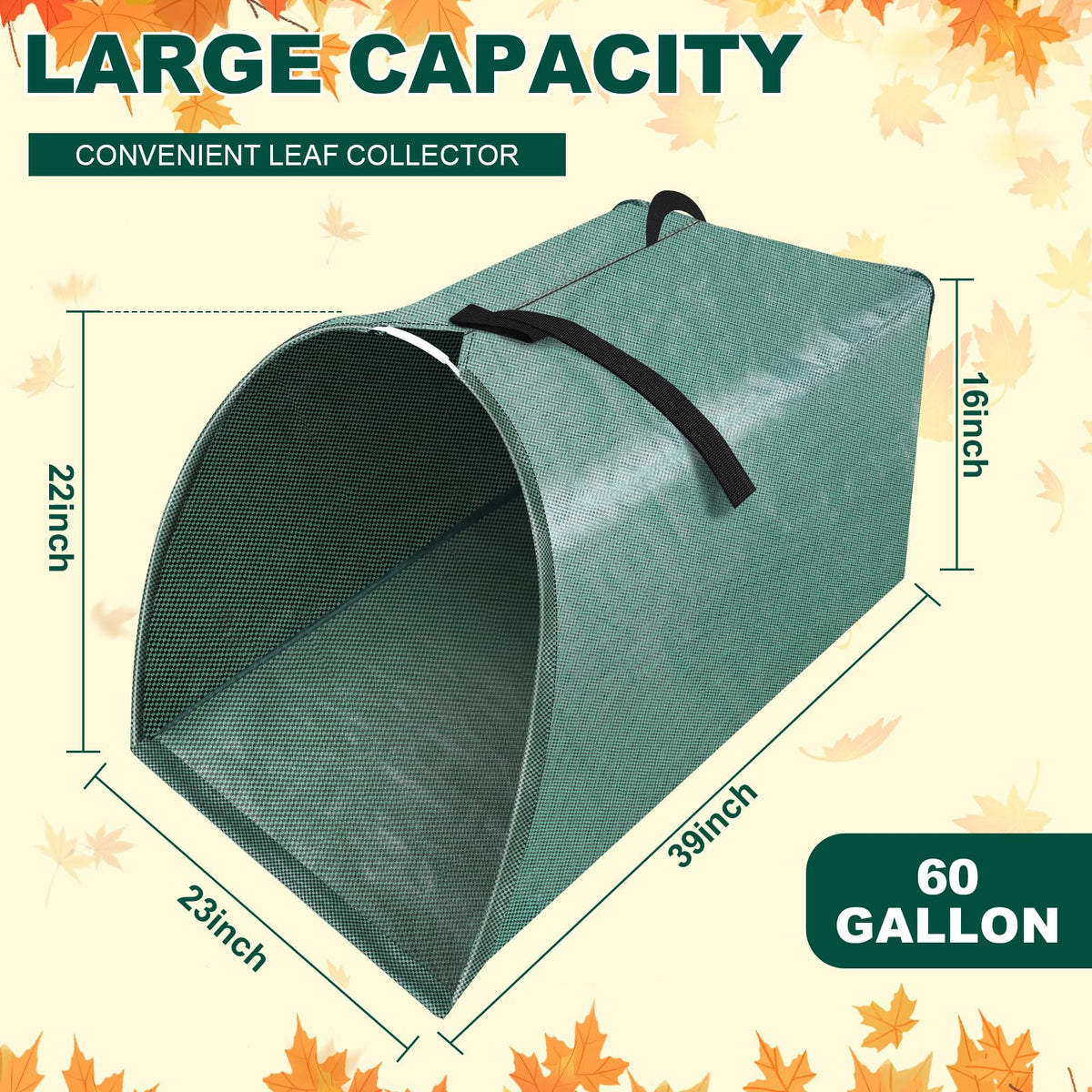 UQM heavy-duty leaf bag with reinforced handles for transport.