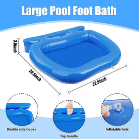 UQM inflatable foot wash tray positioned at pool edge for rinsing