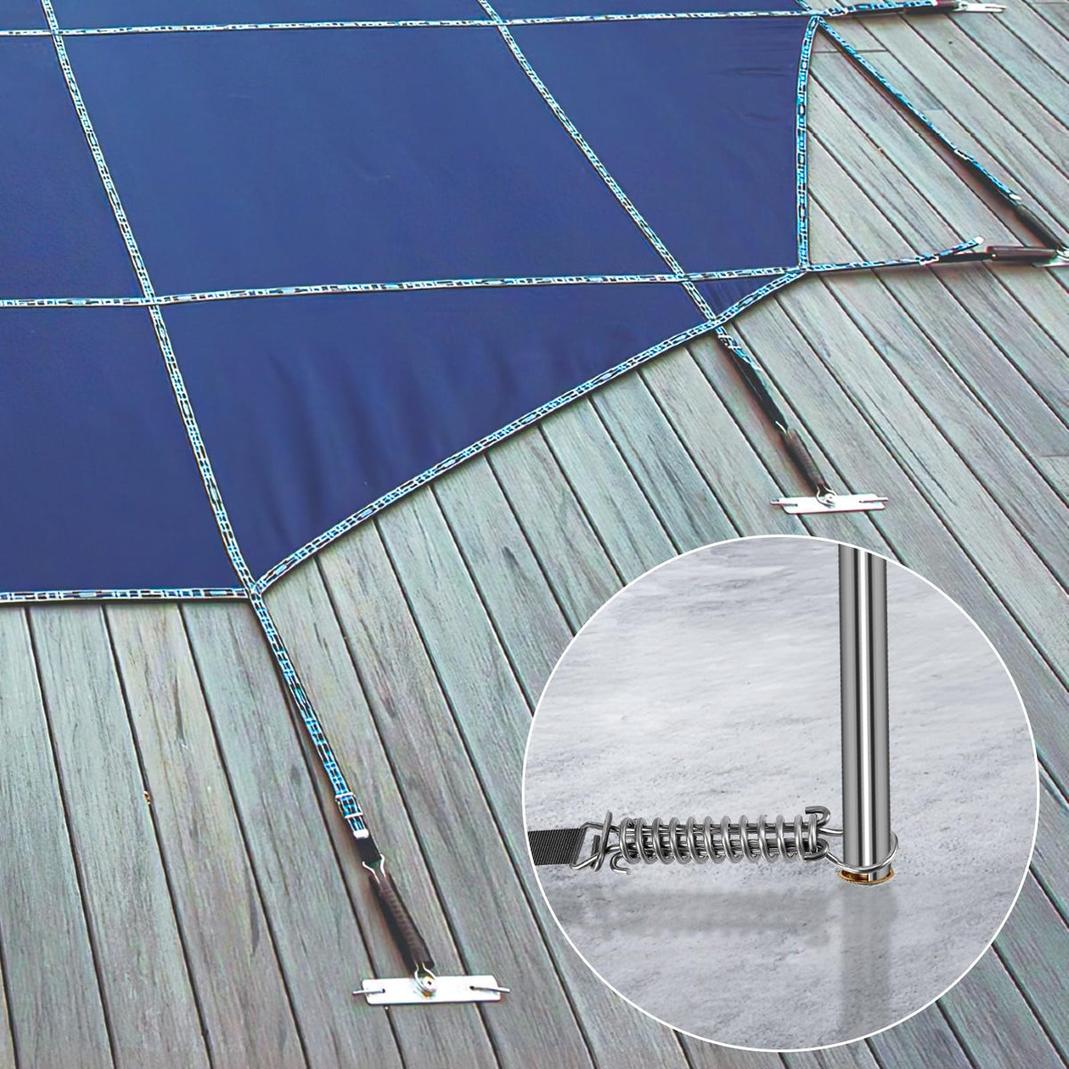 UQM installation and removal rod in action on a pool cover anchor