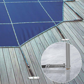 UQM installation and removal rod in action on a pool cover anchor