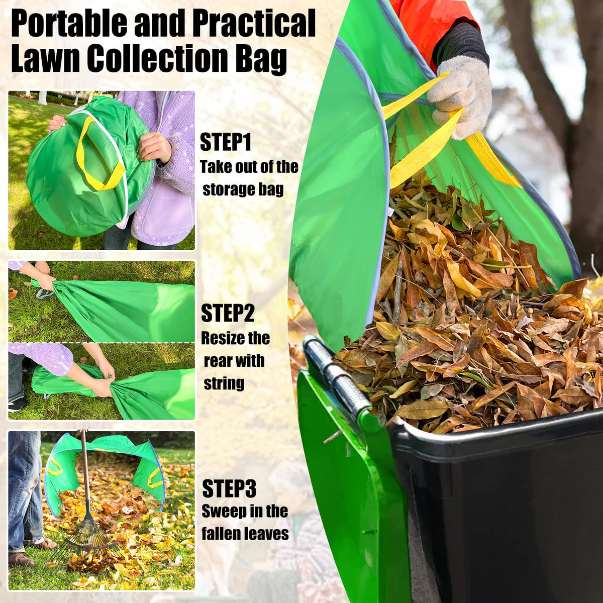 UQM leaf collector with dual handles for lifting