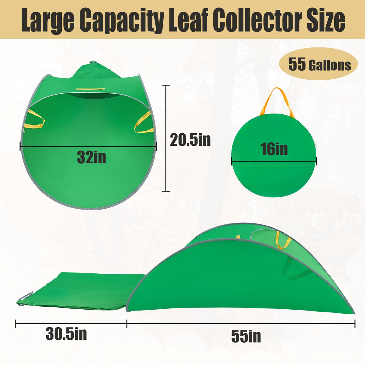 UQM Leaf Collector folded for easy storage and transport