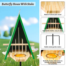 UQM Butterfly House and Feeder in natural pine blends with blooms