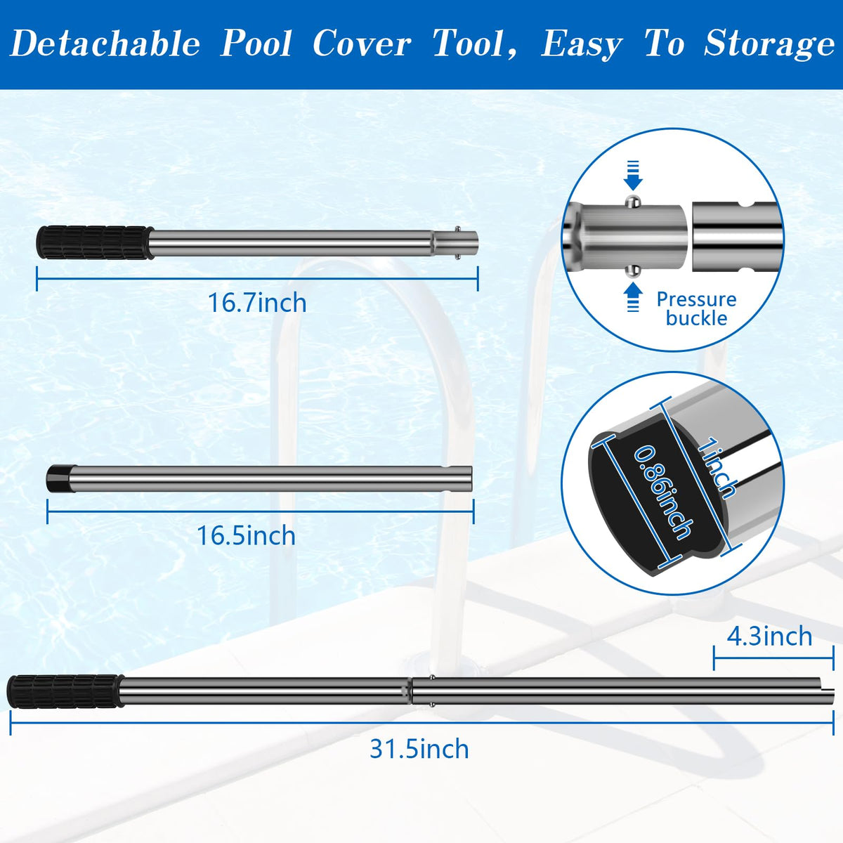 UQM pool cover tool showing non-slip grip for secure handling