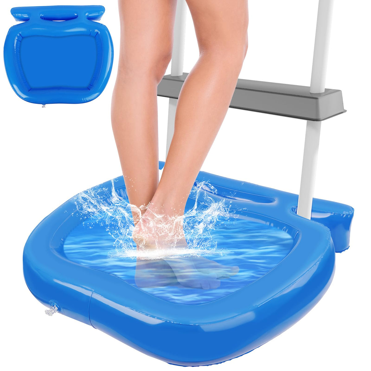 UQM pool foot bath attached to ladder for debris-free entry