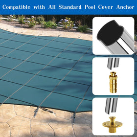 UQM stainless steel pool cover tool ready to install on anchors