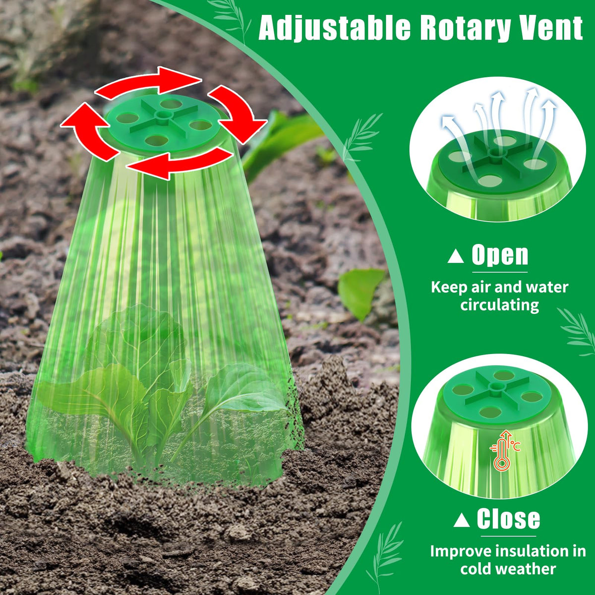 Green transparent UQM cloche provides strong light transmission for plants.