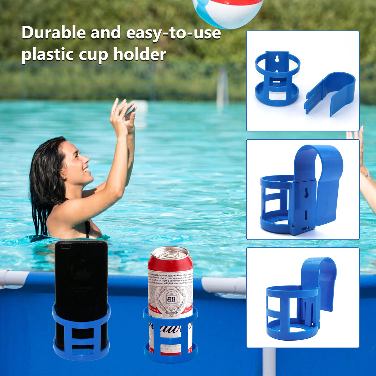 UQOOQFA poolside blue round cup holder close-up showing sturdy design