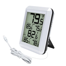 Urageuxy digital thermometer front display shows indoor and outdoor temperatures quickly