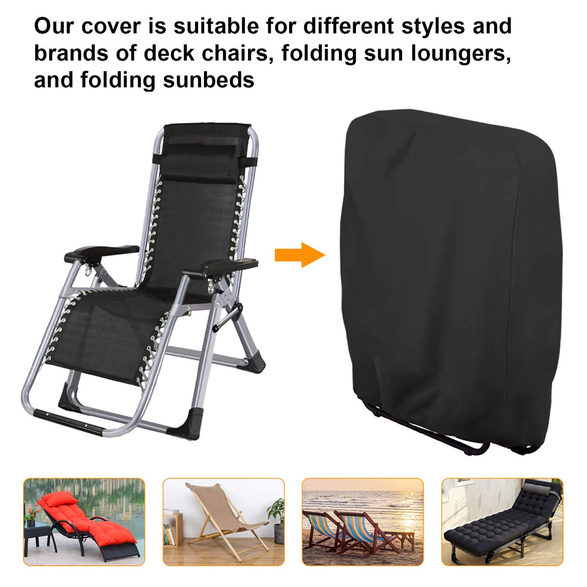 Uranshin folding patio chair cover with wind-tight cord on a chair.