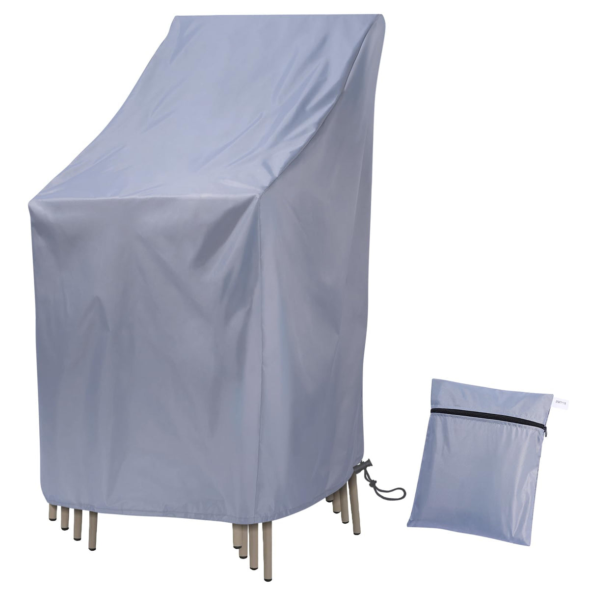 Uranshin waterproof stackable chair cover protects grey outdoor chairs from rain and sun.