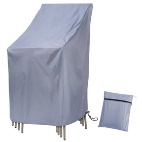 Uranshin waterproof stackable chair cover protects grey outdoor chairs from rain and sun.