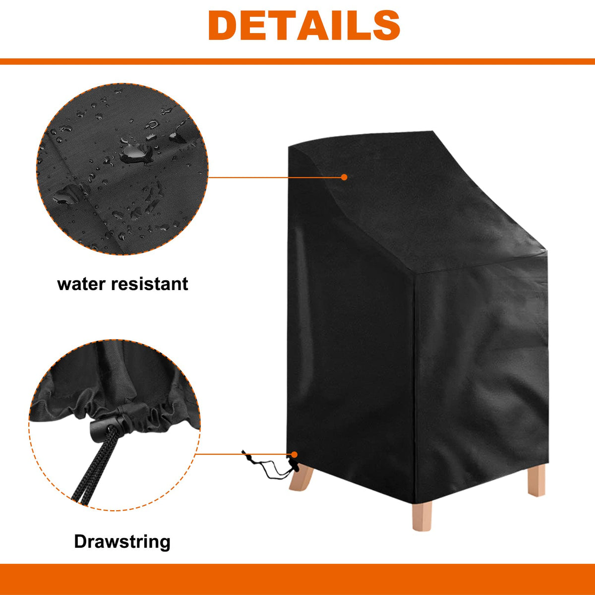Uranshin waterproof covers with windproof drawstring securing stackable chairs outdoors.