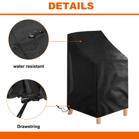 Uranshin waterproof covers with windproof drawstring securing stackable chairs outdoors.
