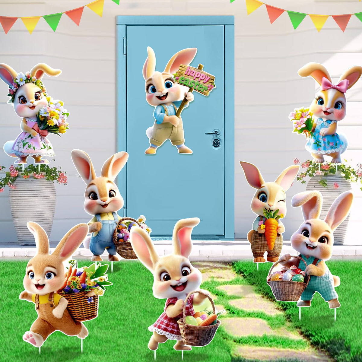 Uranus&No.1 bunny yard sign basket full of eggs inviting photo moments