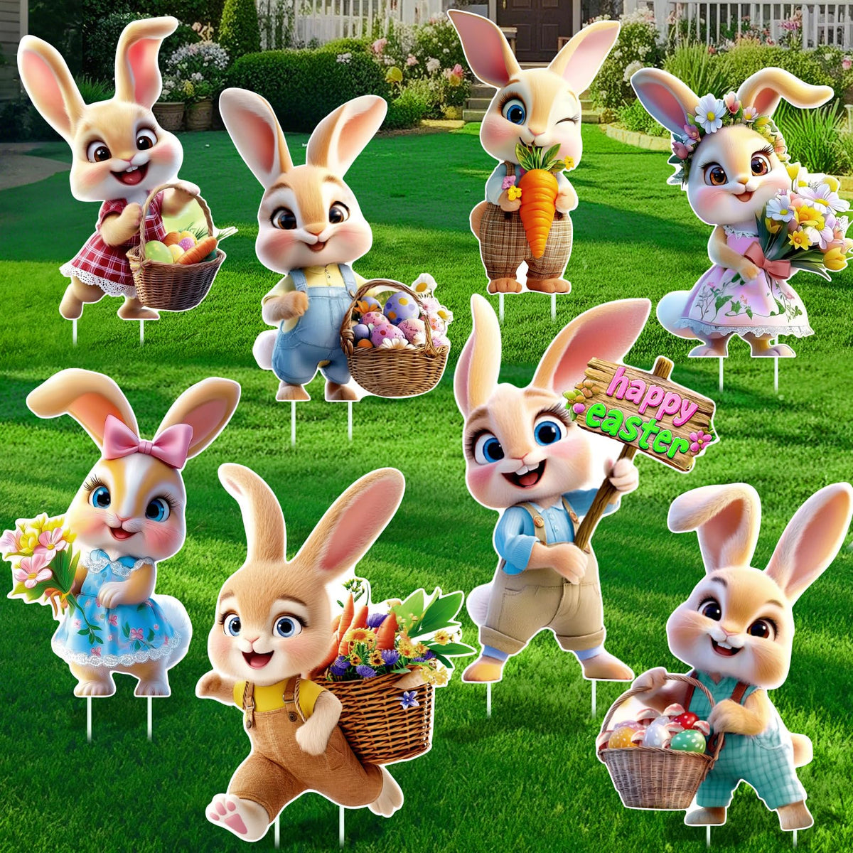 Uranus&No.1 bunny yard sign munching carrot for festive lawn display