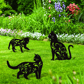 URATOT black cat yard art stake 18x12cm near flower beds