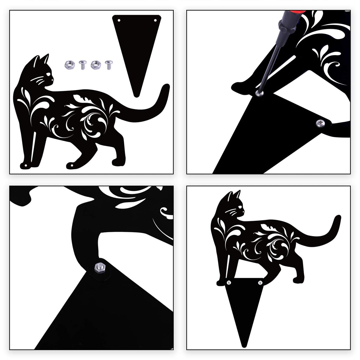 URATOT cat silhouette garden stake 23x20cm enhances flower beds