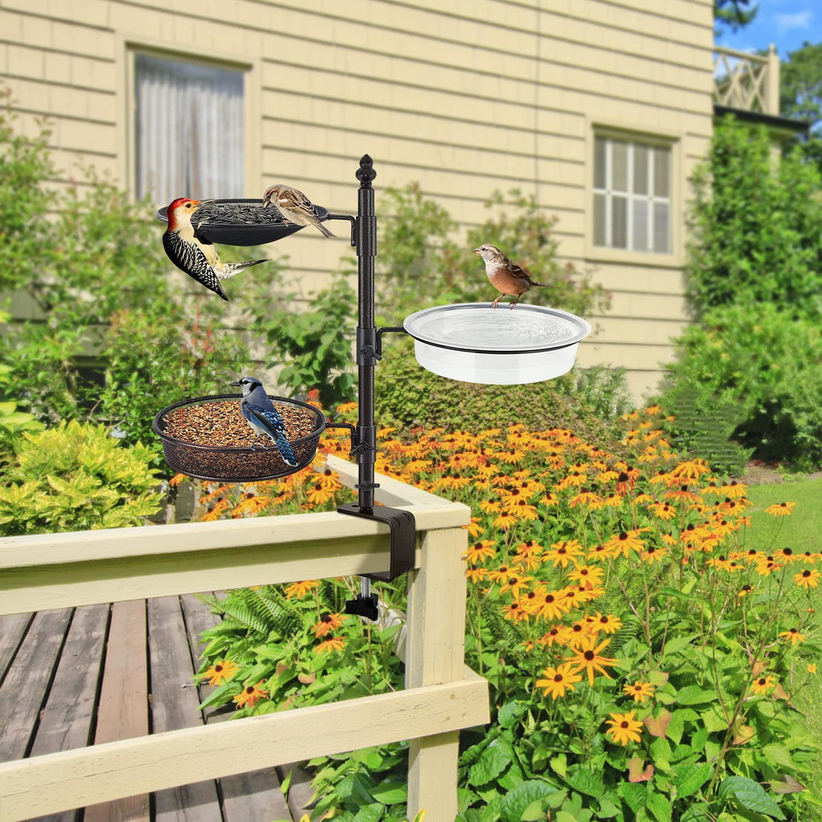 Urban Deco deck feeder with rotating metal trays for easy access