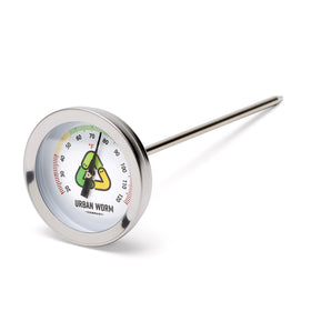 Urban Worm soil thermometer with a 5-inch stem for precise garden soil readings.