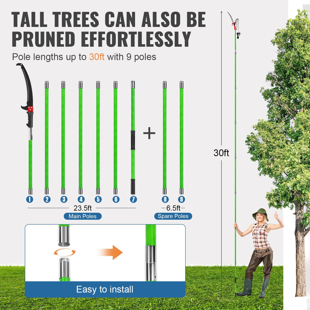 URBANVISTA nine-pole extension demonstrates adjustable length for versatile pruning.