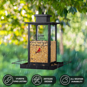 Urllinz memorial bird feeder features heartfelt message for comforting remembrance in outdoor spaces.