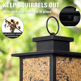 Urllinz memorial bird feeder with two perches supports multiple birds during peaceful backyard moments.